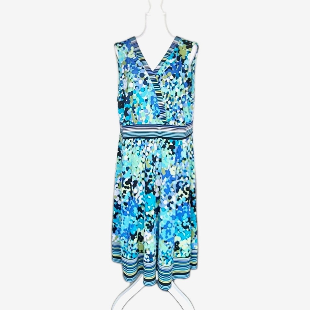 Dressbarn Dress Womens Plus 20W Blue White Midi Sleeveless Casual Career Office‎